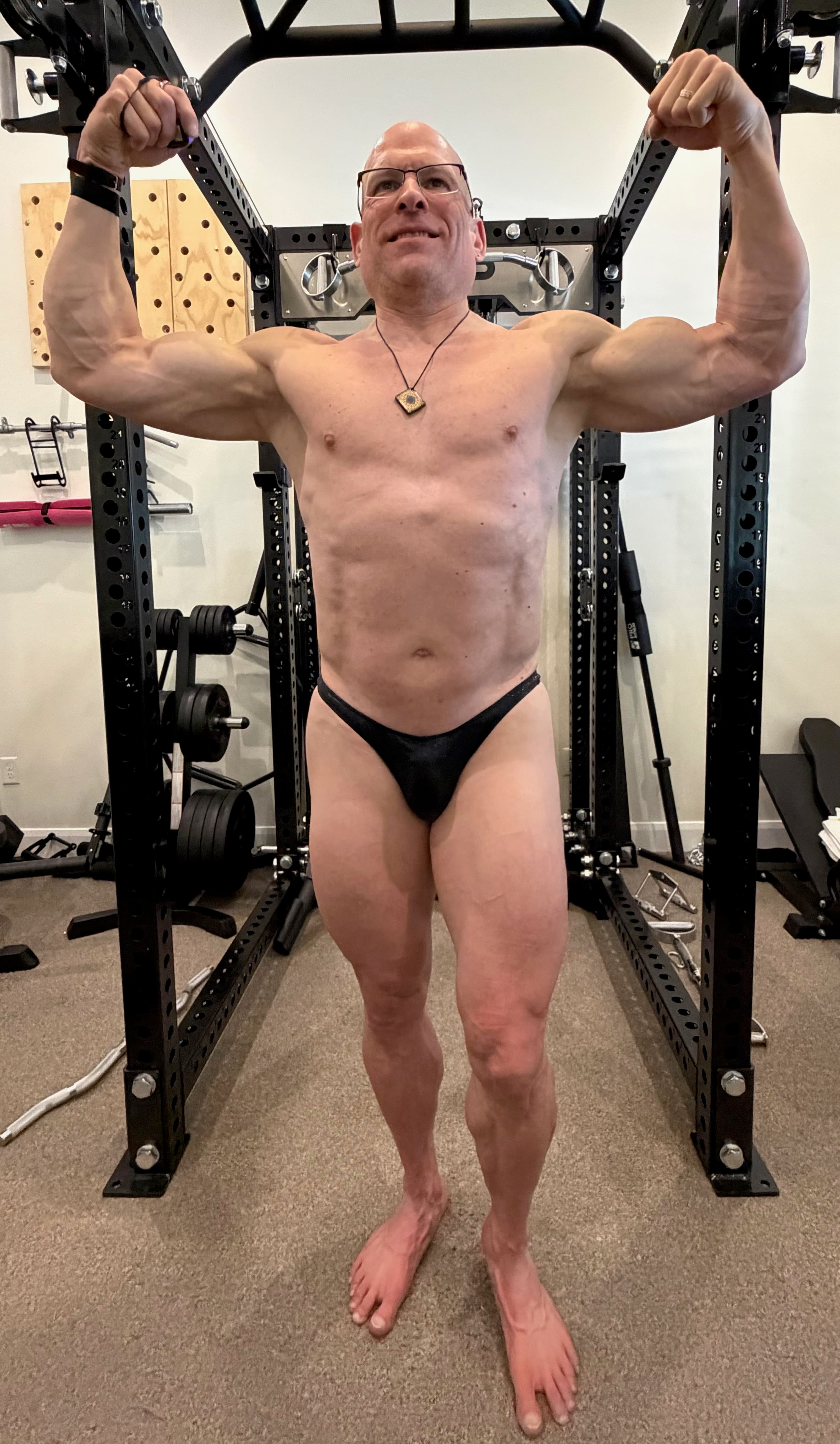 Chris today, preparing for a masters bodybuilding competition